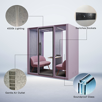 Cabine acoustique modulaire Vestael pour 4 personnes avec éclairage LED pour visioconférence, configuration d'espace de travail d'équipe
