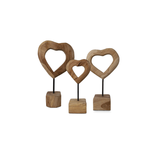 Ensemble élégant de trois figurines ovales en bois de teck naturel sur socle pour le salon, occasion spéciale Diwali - Product Image 2