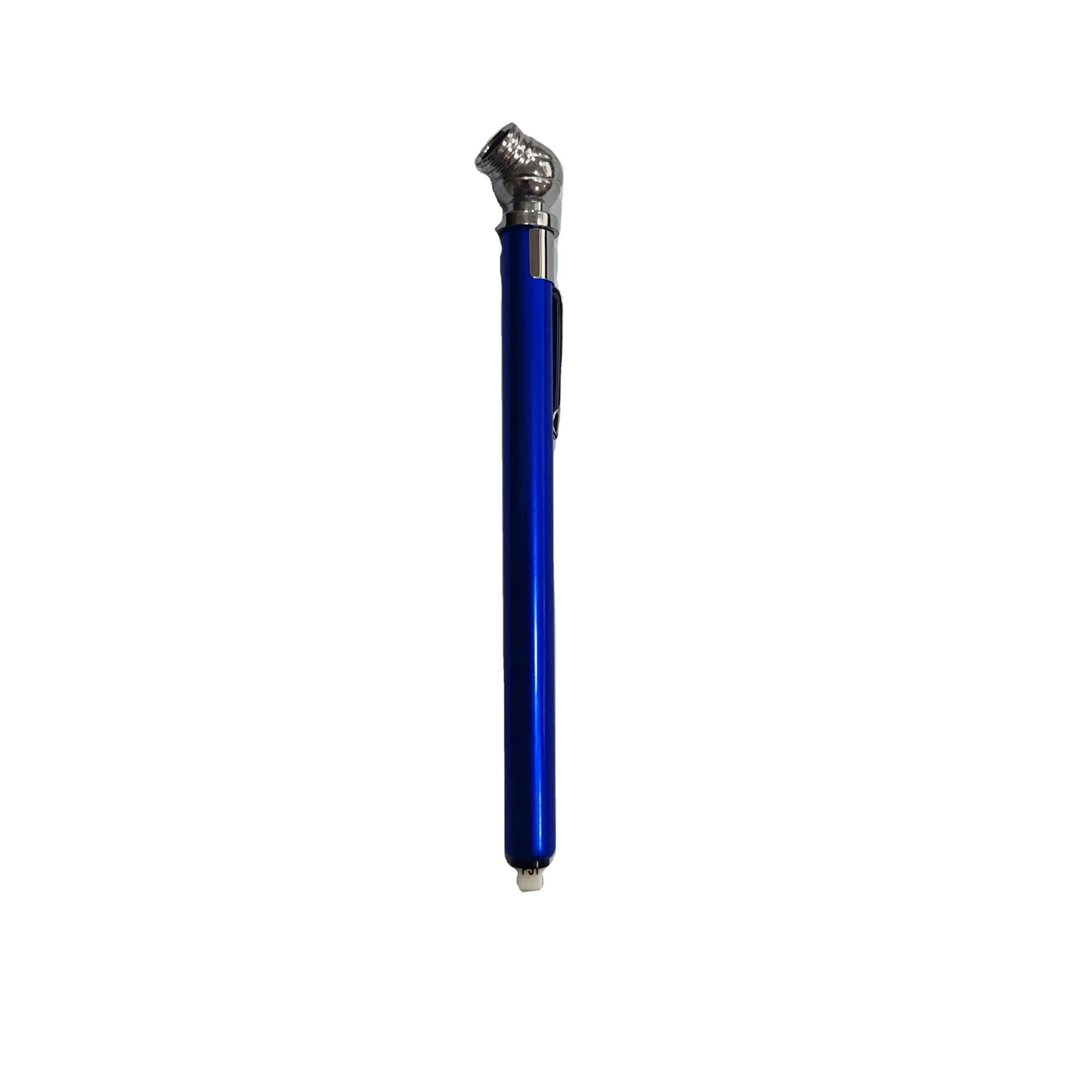 مقياس إطارات أزرق 10-100PSI صغير نوع القلم مقياس التفريغ للترويج 4 جوانب ABS مؤشر إطارات أدوات الألومنيوم المضغوطة بقلم المشبك