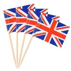 Harga bawah kustom kualitas tinggi bendera Inggris dalam jumlah besar dengan tiang bambu bendera tusuk gigi pada tongkat untuk dekorasi