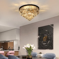 Lustre moderne en fer à 4 niveaux avec cristaux, design hôtelier, luminaires de plafond pour chambre à coucher