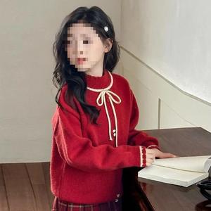 Suéter para Niña, Estilo Académico, Otoño Invierno, Manga Larga, Color Rojo, Capa Base, Top Infantil - Product Image 4