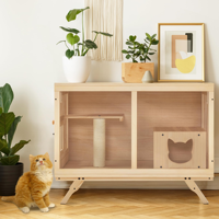 Maison pour chat en bois Villa d'intérieur, condo de luxe pour chat en forme de télévision avec poteau à gratter et porte de secours, meubles pour animaux de compagnie pour chatons