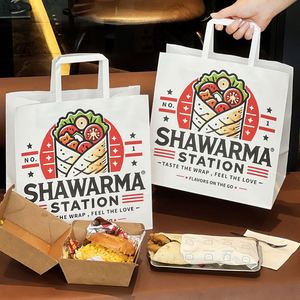 Sac en papier kraft personnalisé avec poignée pour la livraison de shawarma à emporter, idéal pour les restaurants - Product Image 4