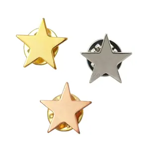 Emblemas personalizadas de cinco estrelas, broches hexagonais de lapela de esmalte dourado