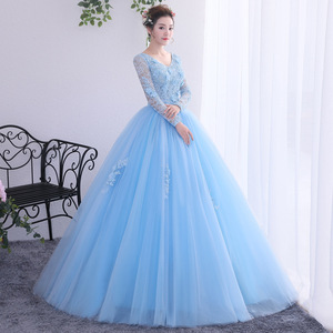 Abito da Cerimonia Annuale per Matrimoni, Nuovi Abiti da Scena per Studenti, Abiti per Esibizioni Vocali e Artistiche, Abiti Eleganti a Maniche Lunghe con Gonna a Bolle da Donna - Product Image 2