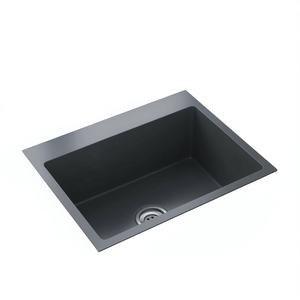 Évier de cuisine en acier inoxydable noir, simple bac, rectangulaire, à encastrer, finition mate, facile à nettoyer - Product Image 1