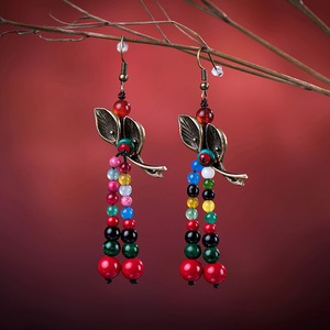 2024 personalizado Original étnico hecho a mano cinabrio Rosa pendientes mujer <span class=keywords><strong>Bohemia</strong></span> Retro largo Qi Diao pendientes patrón Floral <span class=keywords><strong>Boutique</strong></span> - Product Image 4