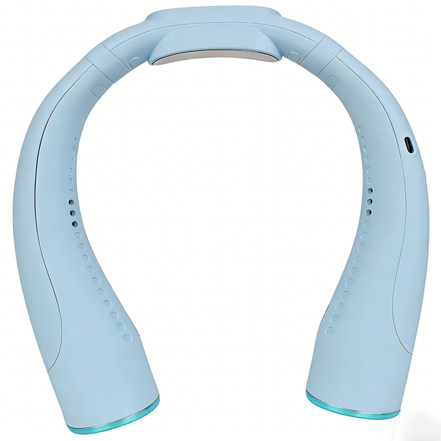 Blue Summer Rapid Cooling Turbo USB High Speed 5-Speed Quiet Operation Silicone Portable Rechargeable Neck Fan Electric Car