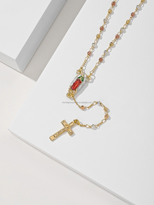 Joyería Religiosa Collar con Colgante de Zirconia de Guadalupe Virgen María <span class=keywords><strong>San</strong></span> <span class=keywords><strong>Benito</strong></span> Rosario <span class=keywords><strong>Cruz</strong></span> Tricolor Chapado en Oro de 14k - Product Image 2