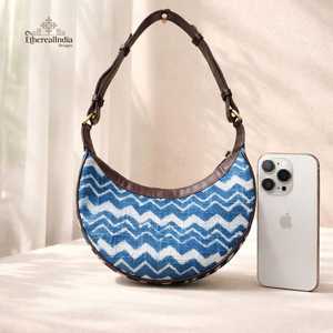 Handcrafted Chevron Crescent Bag Blue <b>Shoulder</b> Purse Half Moon Hobo Bag Boho Crossbody Bulk Export India - Product Image 5