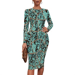 Vestido Midi de lino No tejido con cuello redondo y logotipo personalizado, manga larga, informal, para oficina, impresión digital, lavable, Empire S para Otoño y verano - Product Image 4