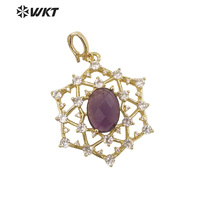 Pendentif en toile d'araignée plaqué or 18k, nouveau design creux, mode femmes, collier, bijoux, pendentif en pierre, WT-MP256