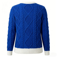 Nouvelle Arrivée 2026 – Pull en Maille Torsadée Style Preppy, Col Rond Contraste Bleu et Blanc, Haut Décontracté en Tricot pour Femme