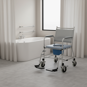 Chaise de douche roulante, commode de chevet, capacité de 300 lb, siège rembourré, dossier, équipement de sécurité pour la salle de bain pour les personnes âgées - Product Image 2