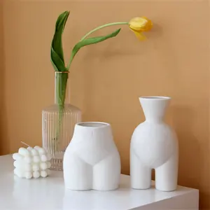 Bisque firing pure white ceramic vases human body flowers vase for porch decoration