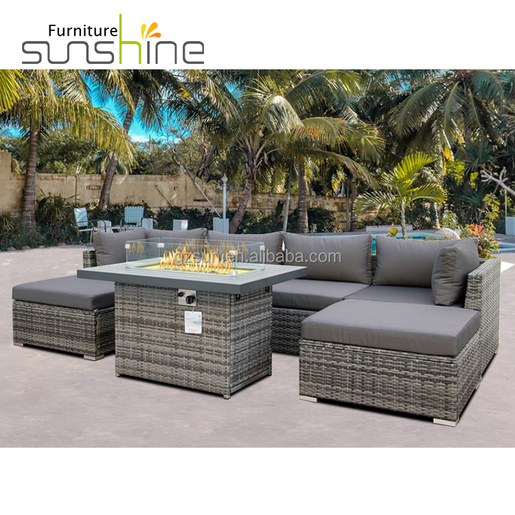 Уличный плетеный стол для газовой ямы, пластиковый деревянный прямоугольный стол, устойчивый к атмосферным воздействиям, подставка для костра с природным газом и обеденный стол, стул