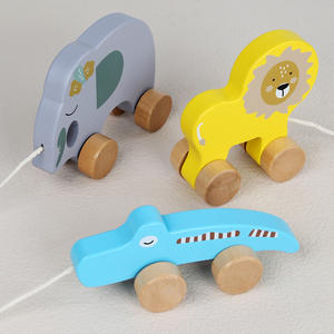 木制儿童玩具动物狮子鳄鱼拖车卡通手拖绳趣味玩具 - Product Image 5