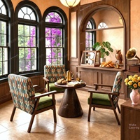 Ensemble table et chaises de café rétro, banquettes en bois massif, mobilier commercial pour salons de thé, cafés-livres, maisons d'hôtes, haute densité