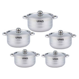 Juego de ollas para sopa de doble oreja de 18-26cm, juego de 5 piezas de acero inoxidable con tapa de vidrio para <span class=keywords><strong>estufa</strong></span> de <span class=keywords><strong>gas</strong></span> y cocina de inducción - Product Image 2