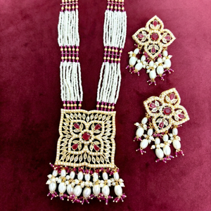 Wholesale High Quality Vintage Brass Gold Plated Crystal Women's Bridal Jewelry Set Long Mala Necklace Earrings Third Party - Product Image 1