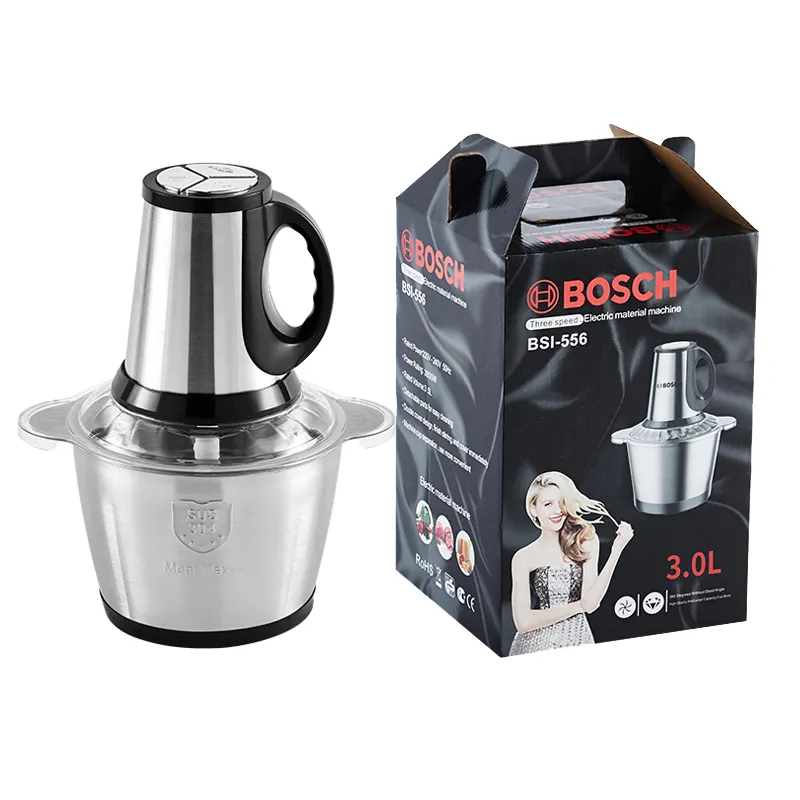 2024 Hot Sell 2L 3L Small Bocsh Meat Chopper Best Home Kitchen Food Cheap Stainless Steel Electric Meat Grinder Powerful