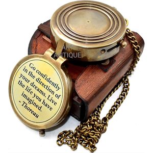 ALFA NAUTICAL Brass <b>Compass</b> with Leather Case and Chain <b>Engraved</b> Quote 2 Inch Nautical Style Portable for Hiking Navigation - Product Image 2