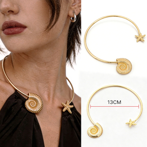 Anillo de cuello con forma de concha dorada, hebilla metálica con diseño floral, acabado chapado, conector duradero - Product Image 3