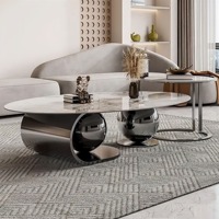 Nordique moderne forme ovale Table centrale ensemble meubles salon décor à la maison luxe métal blanc marbre pierre frittée Table basse