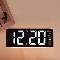 Horloge de bureau numérique LED innovante transfrontalière à grands caractères avec alarme, lumière d'ambiance, affichage de la date, calendrier perpétuel et design moderne