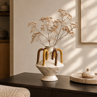 Vase à fleurs en céramique moderne, blanc cassé caramel, motif géométrique en boucle, pour table console, décoration intérieure