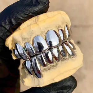Özel gerçek 925 ayar gümüş derin kesim dişleri Grillz Hip Hop gümüş Grillz dişler için