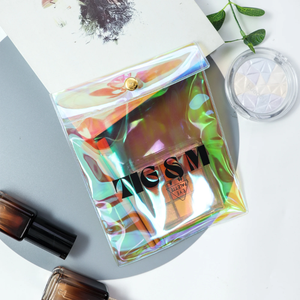 Flap Makeup Cosmetic Jewelry Packaging PVC Bags Custom Laser PVC Holographic Plastic <b>Envelope</b> Pouch with Metal Button - Product Image 3