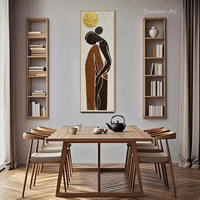 Peinture à l'huile sur toile moderne, faite à la main, écologique, 3D, minimaliste, réaliste, texturée, motif couple, soleil doré, neutre, Wabi