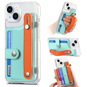 Funda Transparente de PU para iPhone 16 con Cierre de Botón para Tarjetas de Crédito - Soporte de Muñeca DIY con Combinación de Colores Macaron - Product Image 3