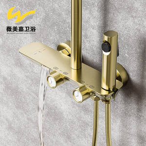 Modern Minimalist Four-Function Metal Wall-Mounted Shower Set Faucet Pure Copper Thermostatic Brushed Gold-<b>Top</b> Polished Shower - Product Image 2
