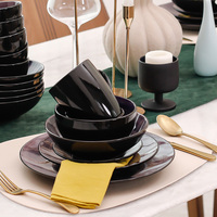Service de table en grès brossé à la main Sonoma Purple 56 pièces, motif tourbillon peint à la main, vaisselle de luxe pour cuisine, compatible lave-vaisselle, résistant à la chaleur