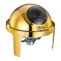 Chauffe-Plat Rond Doré à Couvercle Roulant 6L en Acier Inoxydable avec Fenêtre Visible pour Buffet, Hôtels, Mariages et Traiteur Extérieur
