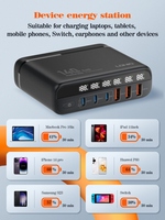 LDNIO A6140C Station de charge de bureau multifonctionnelle 140W Adaptateur secteur 6 ports avec écran LCD pour tablette portable MacBook AirPro