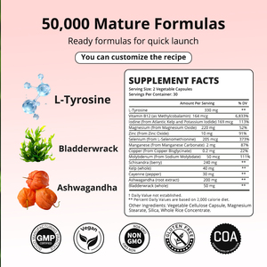 Cápsulas Personalizadas para el Bienestar de la Tiroides con L-Tirosina, Yodo y Ashwagandha para el Metabolismo y la Energía, 60 Cápsulas - Product Image 2
