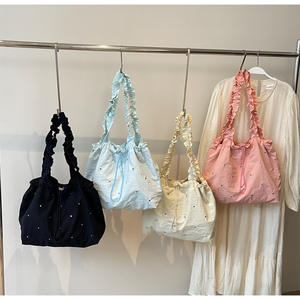 Bolso Tote plisado con cordón fresco literario de alta apariencia con correa de hombro con volantes al por mayor Hermoso bolso de hombro con <span class=keywords><strong>diamantes</strong></span> - Product Image 1