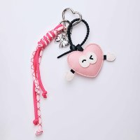 Porte-clés OEM en forme de cœur en cuir PU avec motif visage mignon, corde tressée et anneau de clé en forme de cœur, breloque de sac