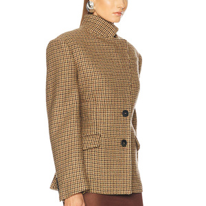 Giacca con collo alto a manica lunga personalizzata di alta qualità abbottonata da <span class=keywords><strong>donna</strong></span> in lana <span class=keywords><strong>Tweed</strong></span> a doppia cintura - Product Image 3