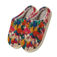 Pantoufles à imprimé numérique style broderie, légères, classiques, personnalisables, avec doublure en peluche, tige en tissu, semelle extérieure en TPR, toutes saisons