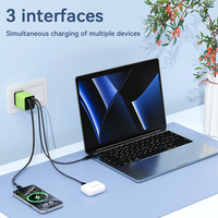 Chargeur USB C GaN 65W PD3.0 QC3.0 PPS à charge rapide, adaptateur secteur intelligent 2C1A 65W pour ordinateurs portables et téléphones
