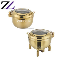 Zhoulin ZL 11L – Ensemble de buffet de luxe moderne rond en acier inoxydable avec couvercle en verre hydraulique, chauffe-plats et chauffe-soupe pour la restauration