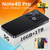 Parte trasera de cristal Note40 Teléfonos móviles Original Pro Pantalla HD de 7,3 pulgadas Dual Sim GSM Celular 5G Teléfonos móviles inteligentes