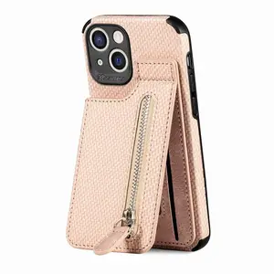 Zipper Woven texture Stand wallet phone case for iPhone 14 Plus 14 Max PU leather phone case bag