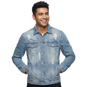 New Trending Fashion Design High Quality Material <b>Men</b> <b>Denim</b> <b>Jacket</b> Low MOQ Comfortable and Stylish Man Distressed Jeans <b>Jackets</b> - Product Image 1