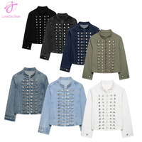 Loveda Grosir 2027 Kedatangan Baru Musim Gugur dan Musim Dingin Pakaian Wanita Fashion Outdoor Gaya Napoleon Hiasan Kancing Jaket Slim Fit
